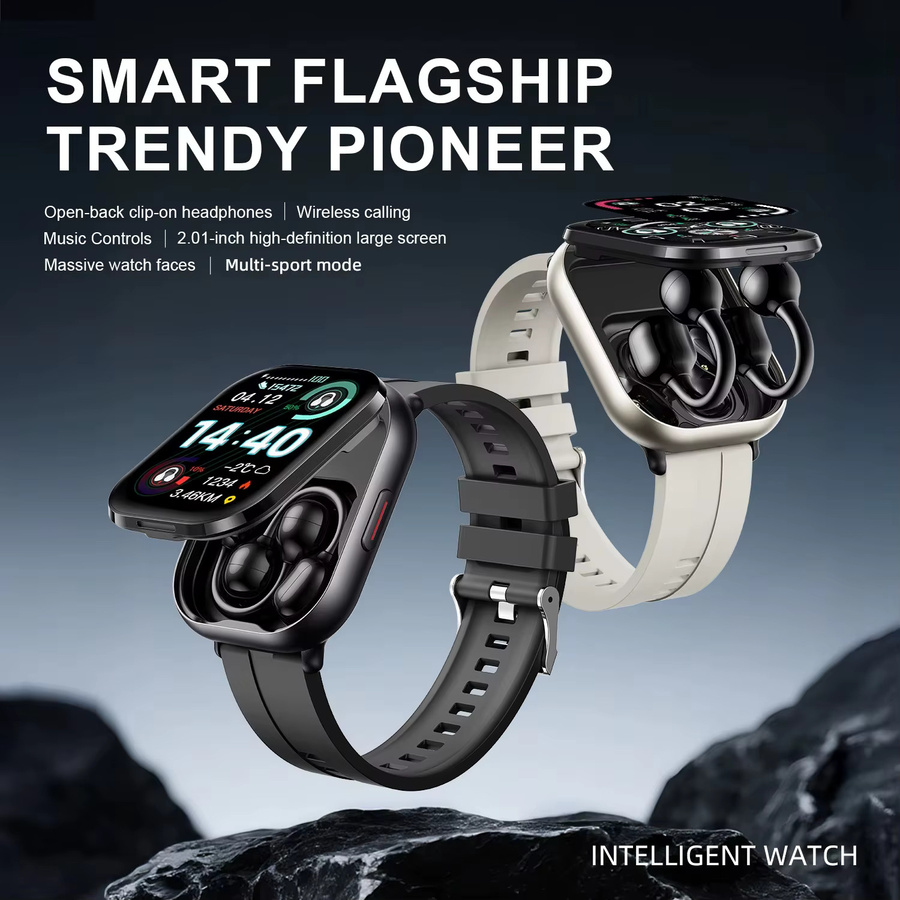 LIGE 2-in-1 Smartwatch mit Bluetooth-Clip-On-Ohrhörern und Herzfrequenzmessung in Schwarz - Bild 4