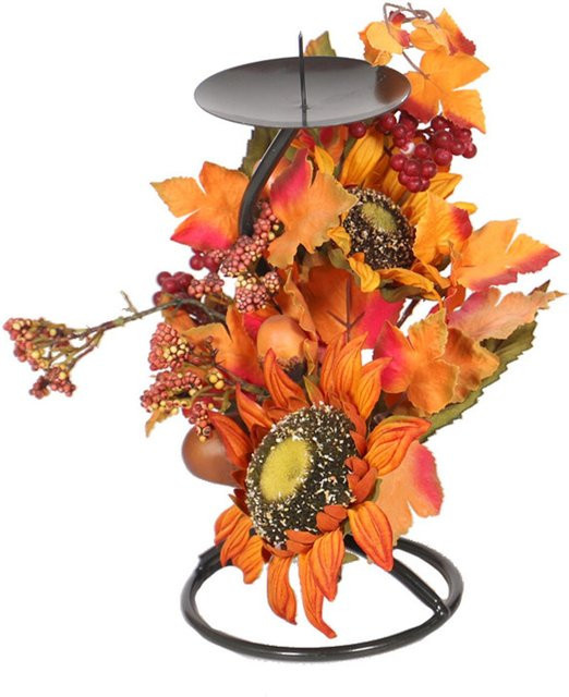 Tooarts Thanksgiving Kerzenhalter aus Metall in Orange im Retro-Design mit floralem Muster für Tealight-Deko - Bild 1