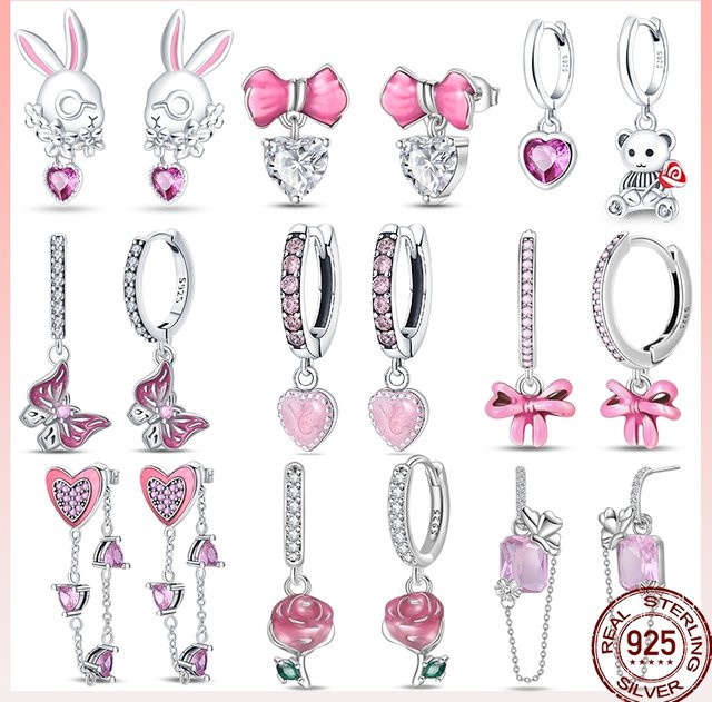 Ohrringe 925 Silber, Zirkonia, Damen, rosa, Hasenschleife - Bild 1
