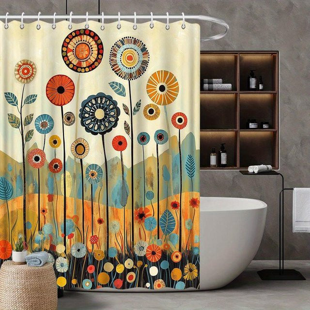 Baifenbai Home Furnishing Duschvorhang mit buntem floralem Blumen- und Blättermuster, Farbe: Mehrfarbig, B/H: 140 x 180 cm - Bild 1