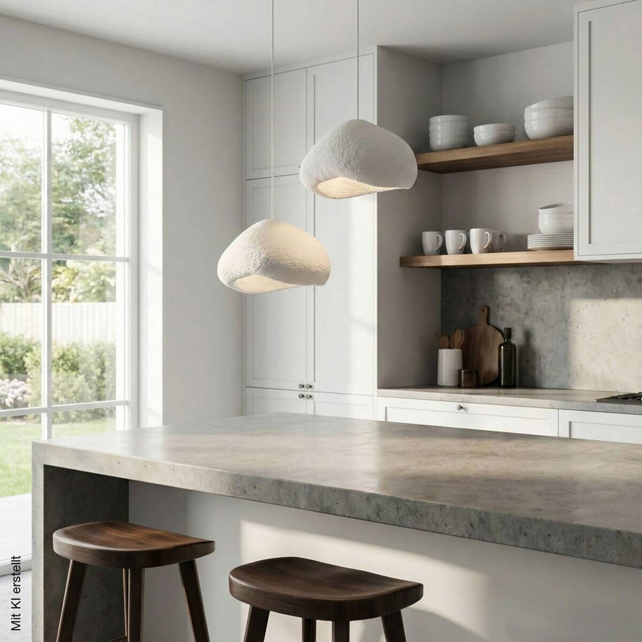 Opviq Pendelleuchte weiß aus Metall und Fiberglas mit 2 E27 Fassungen, B/T/H: 42 x 40 x 42 cm - Bild 2