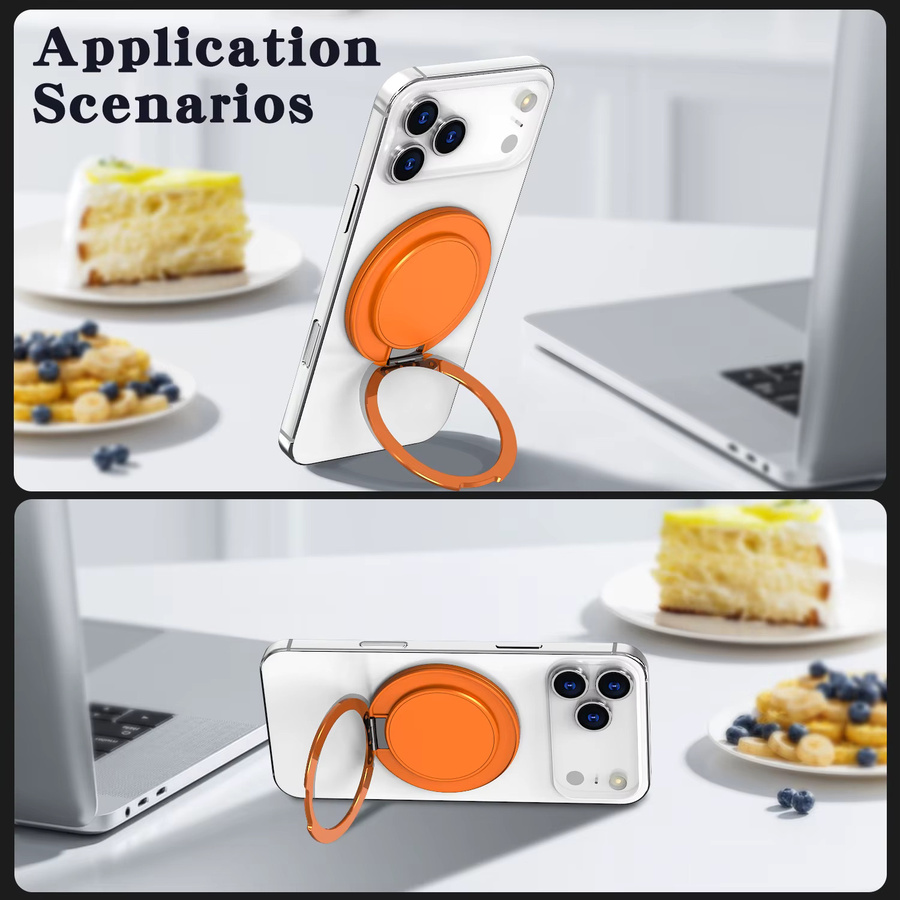 Newteneight 360 Grad drehbarer magnetischer Metallring-Handyhalter für iPhone MagSafe in Blau und Orange - Bild 4