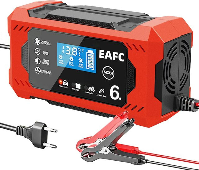 EAFC Intelligentes Autobatterie Ladegerät 12V 6A mit Impuls-Reparaturfunktion und automatischem Stopp in Rot - Bild 1