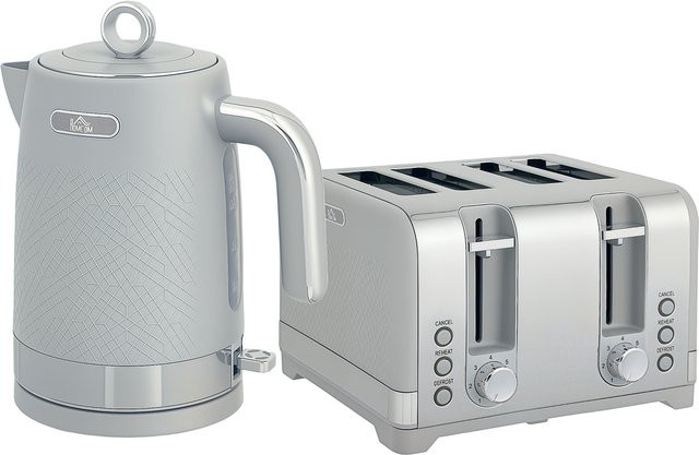 HOMCOM Frühstücksset aus Wasserkocher und Toaster in Grau mit 1,7 l Volumen und 2200 W Leistung inklusive Kalkfilter und Krümelfach - Bild 1