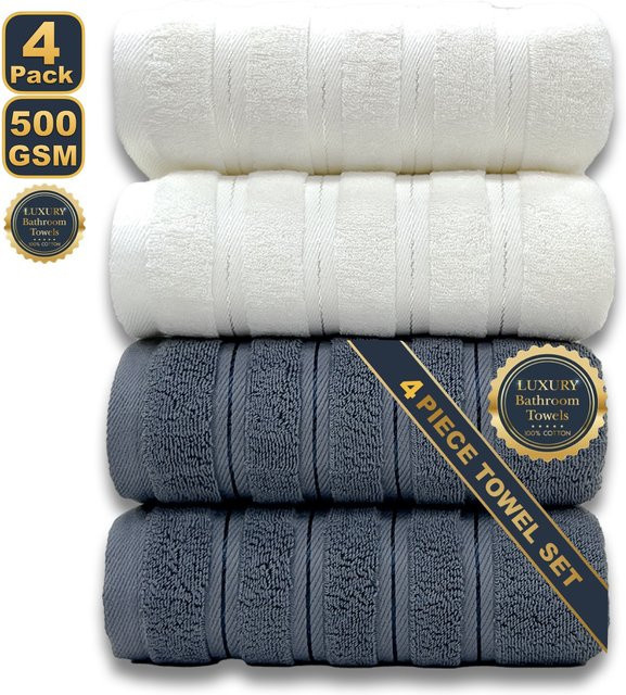 4-teiliges Handtuch-Set EGW aus 100% ägyptischer Baumwolle in Weiß und Grau, weich und schnelltrocknend - Bild 1