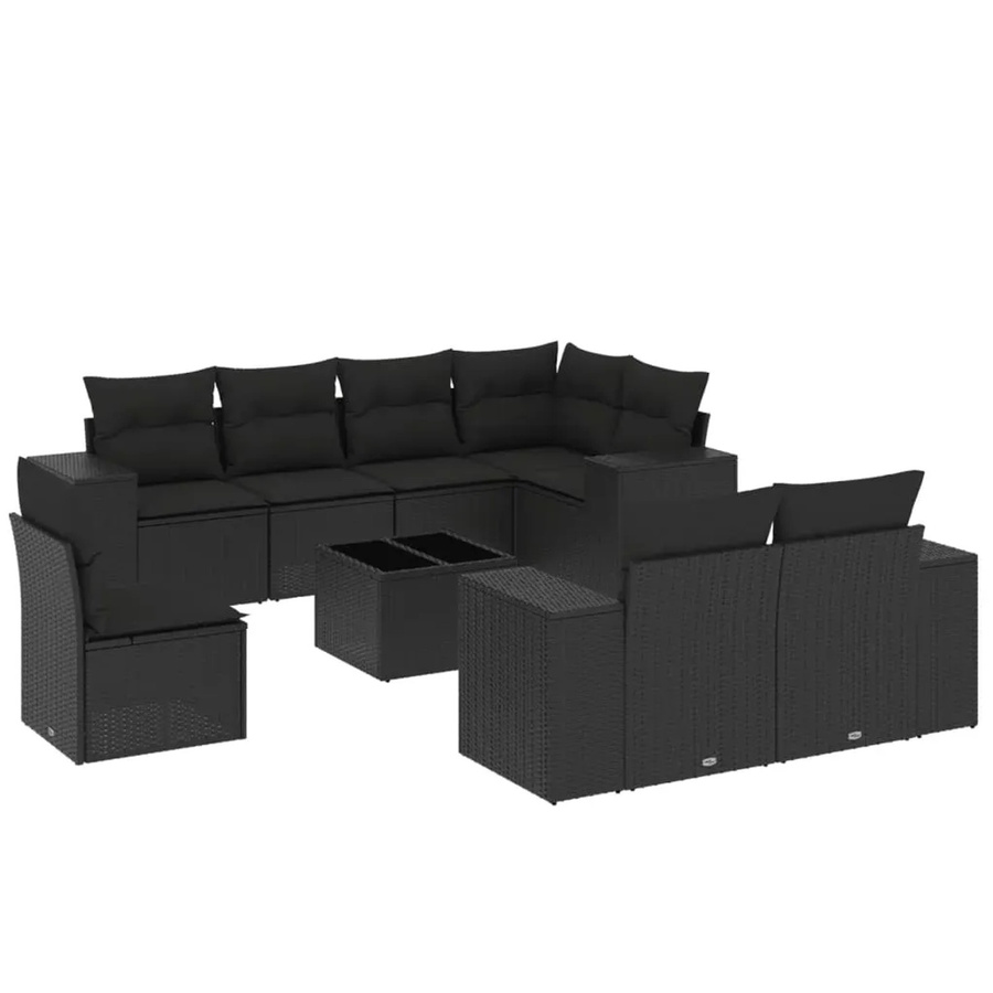 vidaXL 9-teilige Garten-Sofagarnitur aus Poly-Rattan mit Kissen in Schwarz - Bild 2