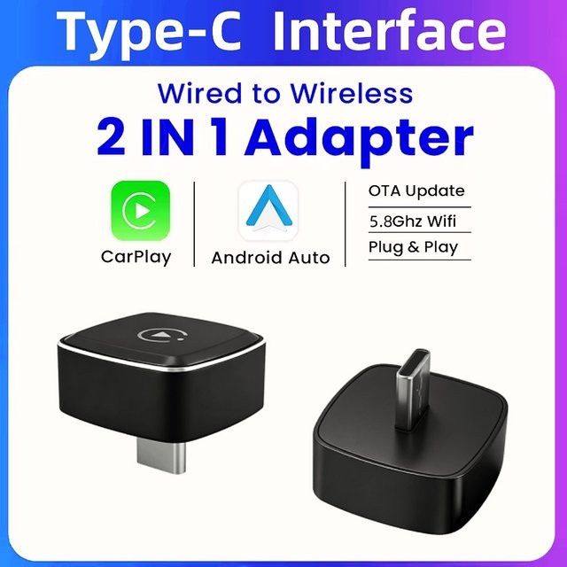 ANYFAR Wireless CarPlay und Android Auto Dongle in Schwarz mit USB-C Anschluss für iPhone und Android - Bild 1