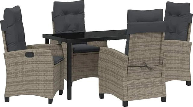 vidaXL 5-teiliges Garten-Esszimmer Set aus Poly Rattan in Grau mit Kissen für Balkon, Garten und Patio - Bild 1