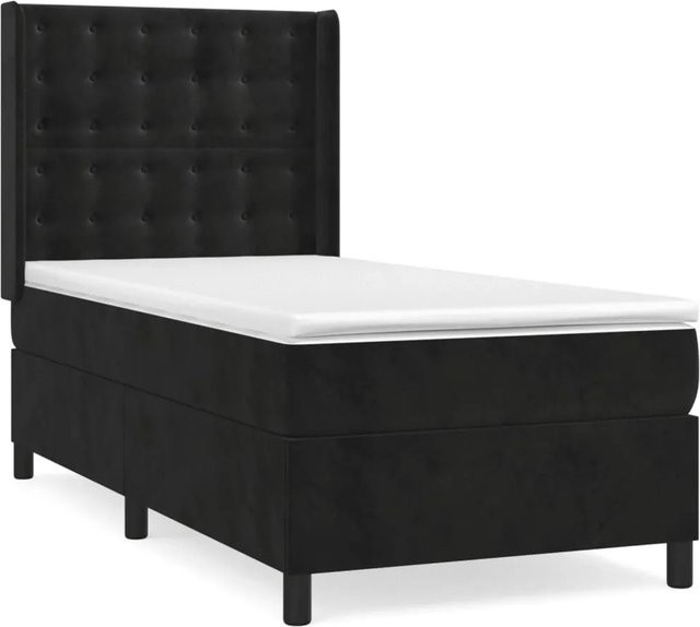 vidaXL Boxspringbett mit Matratze Schwarz Samt Hybrid-Design mit Taschenfederkern B/T: 90 x 190 cm - Bild 1