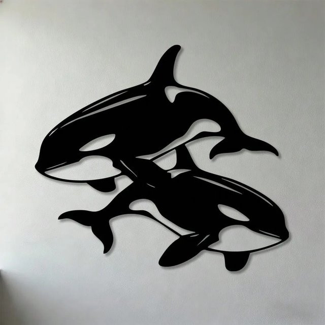 CIFBUY 3D Metall-Wandkunst Wal-Skulptur in Schwarz für maritime Küsten-Dekoration - Bild 1