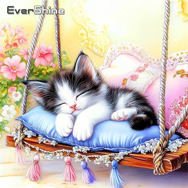 EverShine Diamond Painting Katze, Stickerei Tierbild, Kinder-Hobby - Bild 1