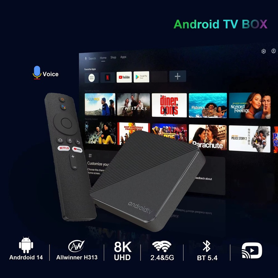 BLKJ Smart TV Box mit Android 14.0, 4K UHD & 8K Video Unterstützung, Google Assistant, 2,4G/5G WiFi Media Player für IPTV, Youtube und Netflix, Schwarz - Bild 2