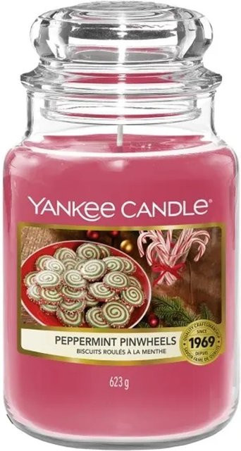 Yankee Candle Duftkerze Peppermint Pinwheels Large in Grün und Pink - Bild 1