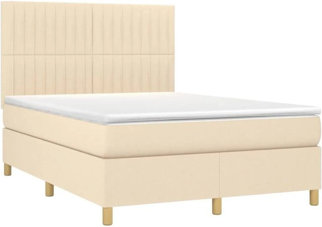 vidaXL Boxspringbett mit Matratze in Beige, Hybrid-Design mit Taschenfederkern, B/T: 140 x 190 cm - Bild 1
