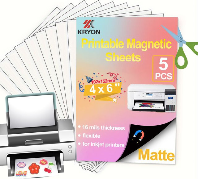 KRYON Magnetfolie Matt für Tintenstrahldrucker, 5 Stück, Weiß, 10 x 15 cm - Bild 1