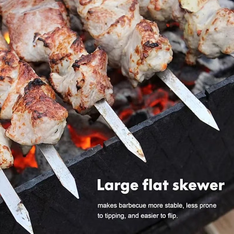 Edelstahl BBQ Grillspieße mit langem Griff, Silber, Länge: 55 cm - Bild 2
