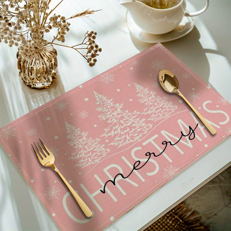 VIKAMA 4er-Set Weihnachts-Tischsets mit Rosa Schnee-Design in Rosa und Weiß für deine Weihnachtsdeko - Bild 2