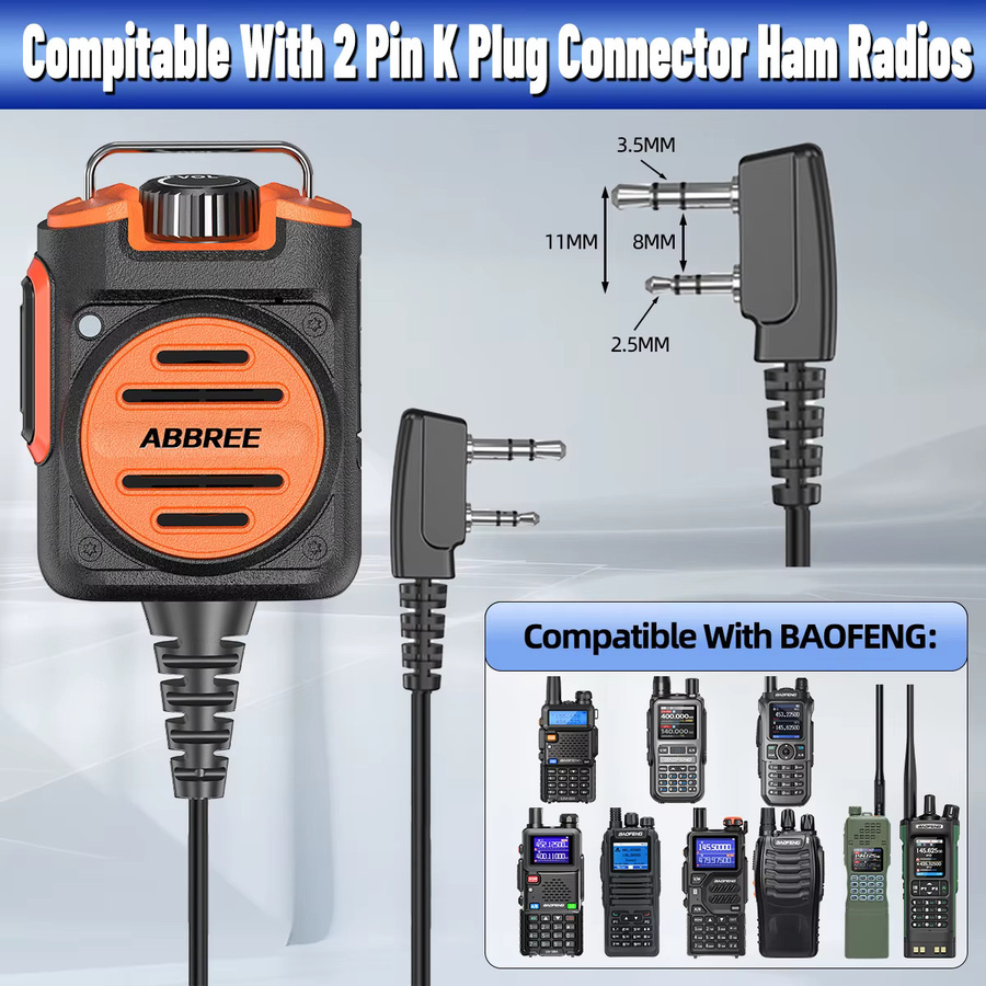 ABBREE AR-158 Walkie Talkie 2-poliges Lautsprechermikrofon in Schwarz mit einstellbarer Lautstärke für Baofeng UV-5R BF-888S UV-5RH 21 PRO DM-1701 AR-152 HAM Radio - Bild 3