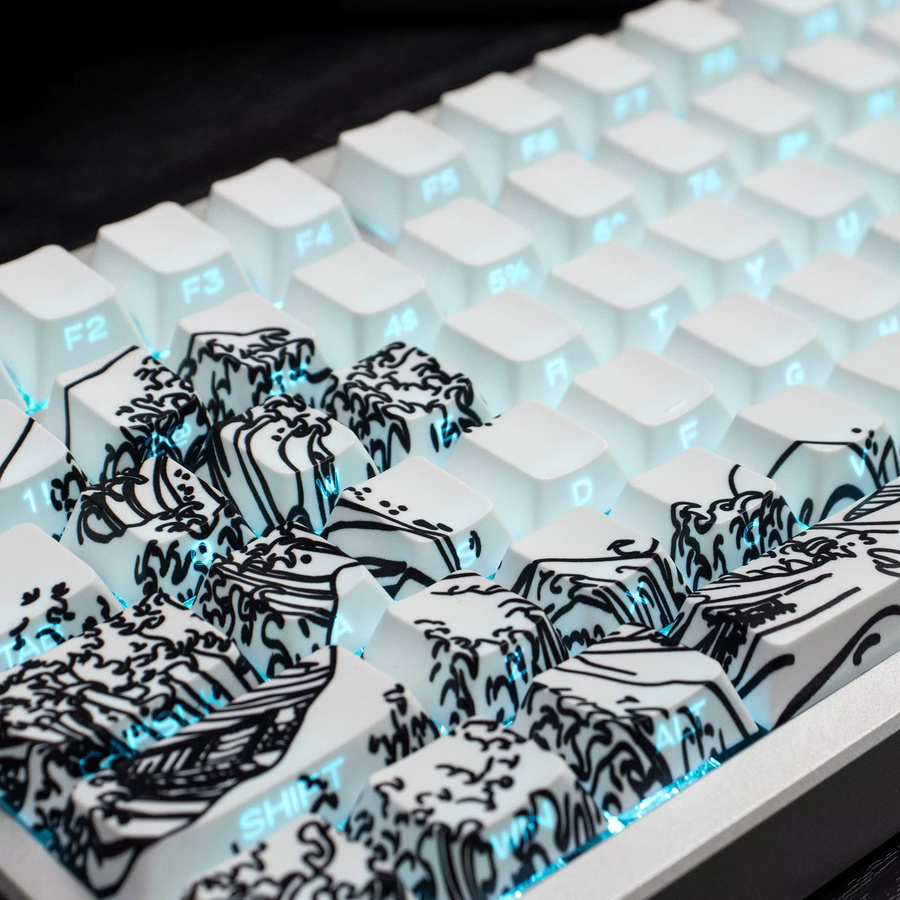 Venit Keys Blue Coral Sea Side Print Tastenkappen in Blau und Weiß, Double Shot Shine Through PBT Tastenkappen im Cherry Profile für mechanische MX-Tastaturen - Bild 5