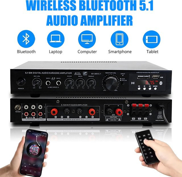 luxuglow AV-369BT Bluetooth 5.1 Stereo Audio Verstärker, 6-Kanal Heimkino Empfänger in Schwarz - Bild 1