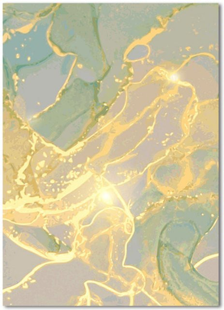 TPFLiving Luxus Poster Leinwand Abstrakte Strukturen Modell C in Gold, Gelb, Grün und Grau, Breite: 50 cm, Höhe: 70 cm - Bild 1