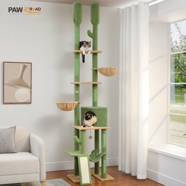 PAWZ Road Kaktus-Kratzbaum in Grün mit Hängematte und Höhlen für deine Katze - Bild 1