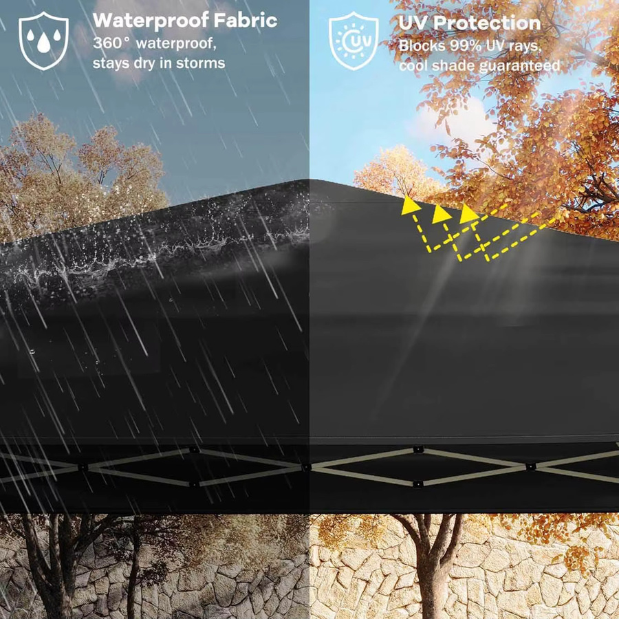 HiMISS Pop-Up-Pavillon Schwarz mit 6 Seitenwänden, wasserdichter Outdoor-Unterstand UPF 50+, faltbarer Event-Pavillon B: 6 m, T: 3 m, H: 2,6 m - Bild 3