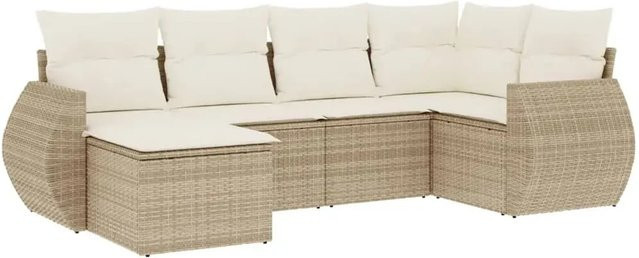 vidaXL 6-teilige Garten-Sofagarnitur in L-Form aus Poly-Rattan mit Kissen in Beige-Creme - Bild 1