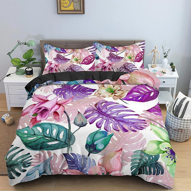 Luxus Bettwäscheset mit Blumendruck und Steppdecke aus Polyester für Erwachsene und Kinder, B/H: 135 x 200 cm - Bild 1
