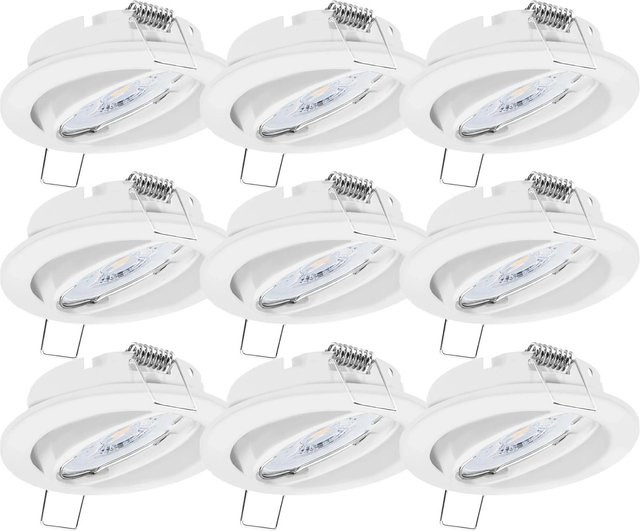 Oktaplex 9er Set Einbaustrahler Dijon in Weiß mit LED Modul, 3-stufig dimmbar, 2700K Warmweiß, 4,8W, schwenkbar - Bild 1