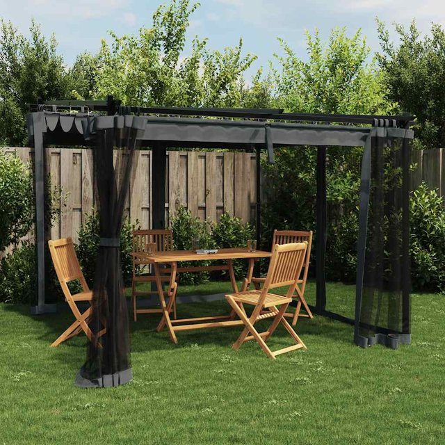 vidaXL Pavillon mit Netzwänden aus Stahl und Polyester, Anthrazit, B/T: 300 x 300 cm, H: 230 cm - Bild 3