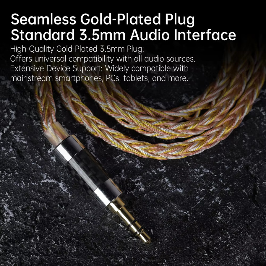 CCA Hybrid-Upgrade-Kabel für C12 mit 8 Adern und 3,5 mm Klinkenstecker, 784 Kerne in Gold, Silber und Kupfer, C-Pin Anschluss - Bild 2
