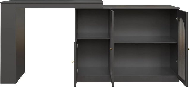 okwish Bartisch mit Drehtüren aus Glas und Aufbewahrung in Schwarz, B/T/H: 120 x 40 x 97 cm - Bild 1