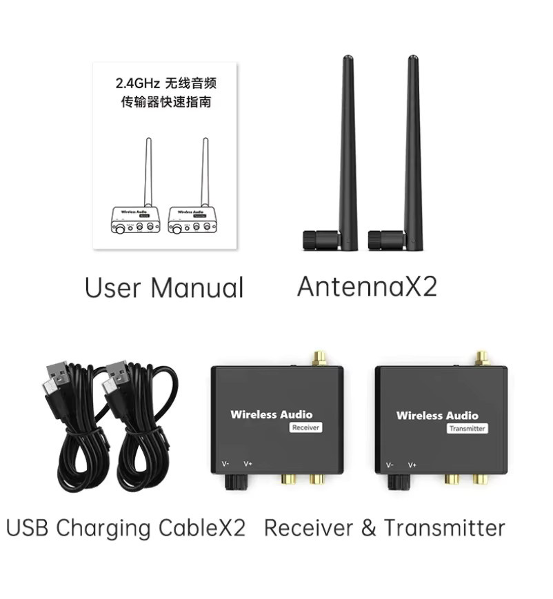 VIKEFON Digital-zu-Analog Konverter mit 2,4G Drahtlosem Sender und Empfänger, 50m Reichweite, Schwarz, 3,5mm Klinke und RCA-Anschluss für Verstärker, Lautsprecher, TV-Box, DVD und PC - Bild 5