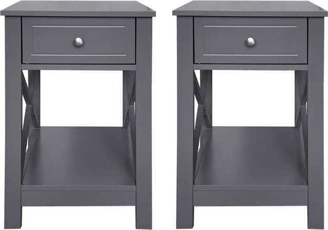HTI-Living Nachttisch Hayet im 2er-Set Grau Landhausstil Matt - Bild 1