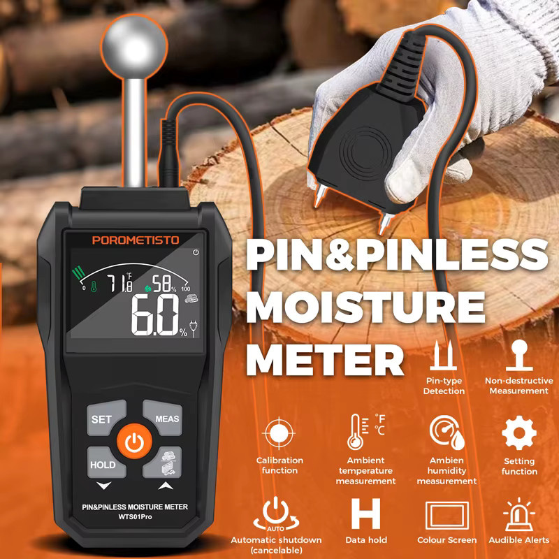 POROMETISTO WTS01/WTS01Pro 2IN1 Digitales Holzfeuchtemessgerät mit Pin und Pinless Messmethode, Feuchtigkeitstester 0 bis 99,9 % mit LCD-Display und Hygrometer - Bild 2