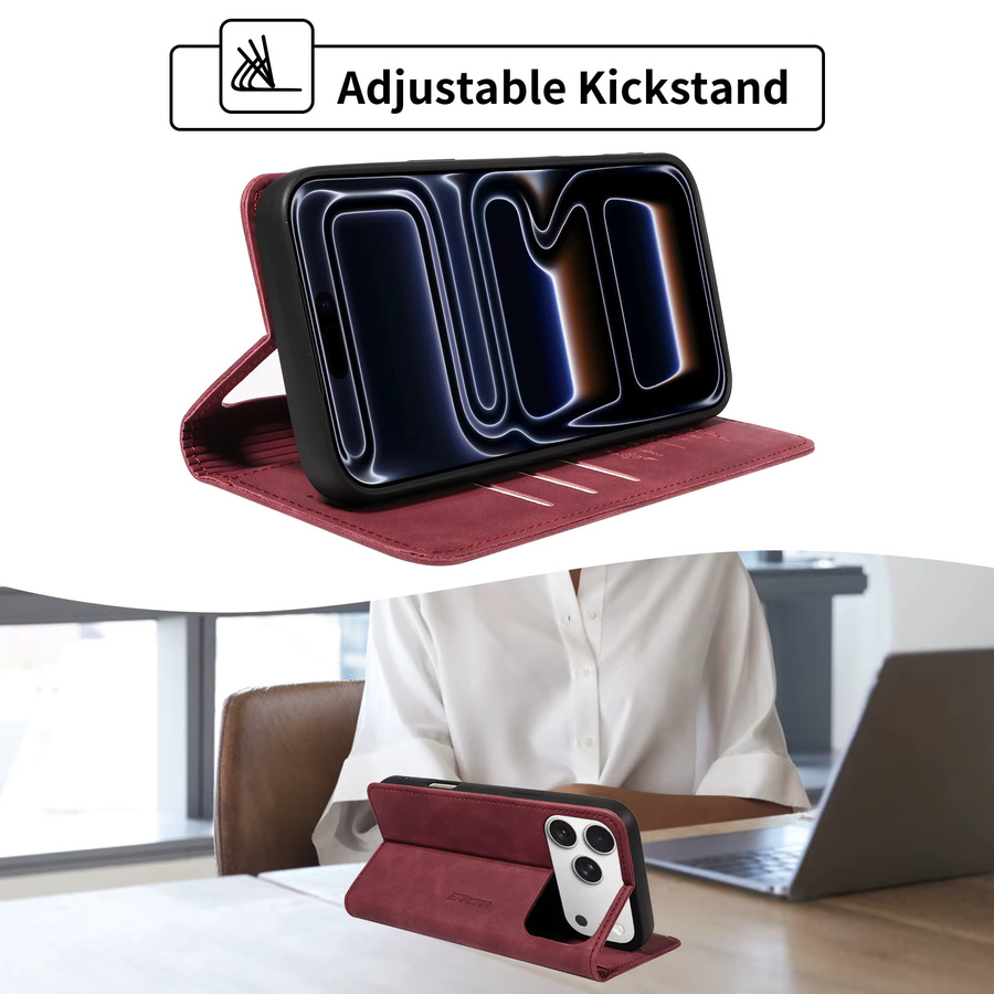 Stoßfeste Leder-Handyhülle für Apple iPhone mit magnetischem Druckknopf in Beige oder Rot - Bild 3