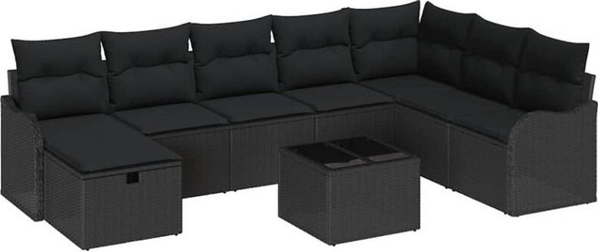 vidaXL Garten-Sofa-Set aus Poly-Rattan in Schwarz, 9-teilig, B: 287,5 cm, T: 177,5 cm, H: 85 cm - Bild 1
