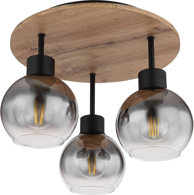 Globo Deckenleuchte Moitas 3-flammig Schwarz matt mit rauchfarbenem Glas, B/T/H: 38 x 38 x 30 cm, E27 - Bild 1