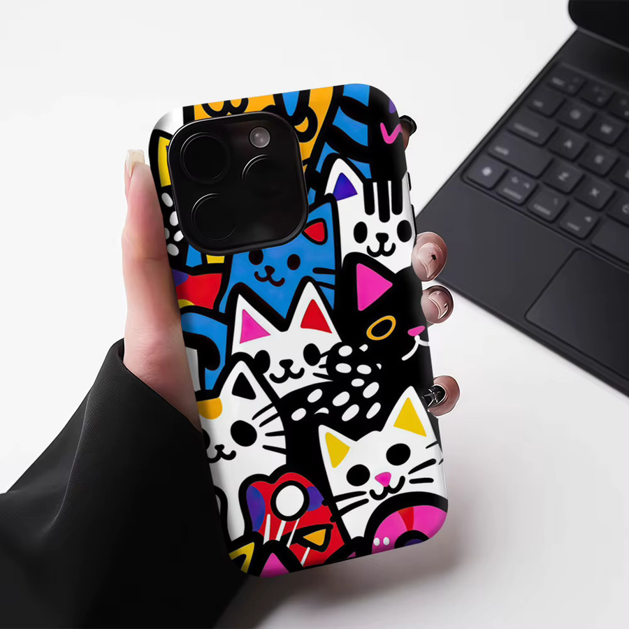Magnetische Tough Case Handyhülle Pop Art Cat Parade für iPhone 17 16 15 14 Pro Max Plus Multicolor - Bild 5