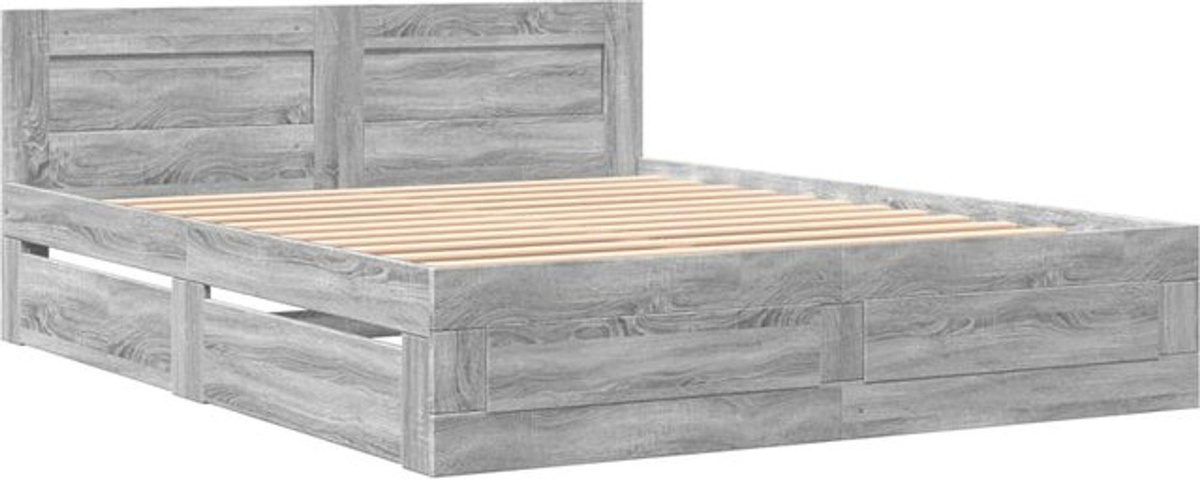 Vidaxl Bettgestell mit Kopfteil in Grau aus Holzwerkstoff B/T/H: 160 x 200 cm - Bild 1