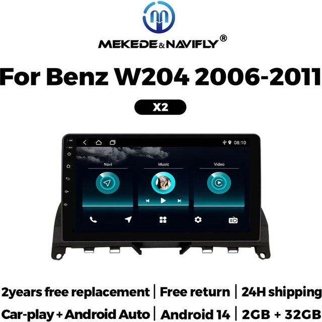 MEKEDE 9-Zoll Autoradio mit Wireless CarPlay und Android Auto, Android 14 Multimedia GPS-Navigationssystem mit WLAN und Bluetooth für Benz W204 2006-2011, Schwarz - Bild 1