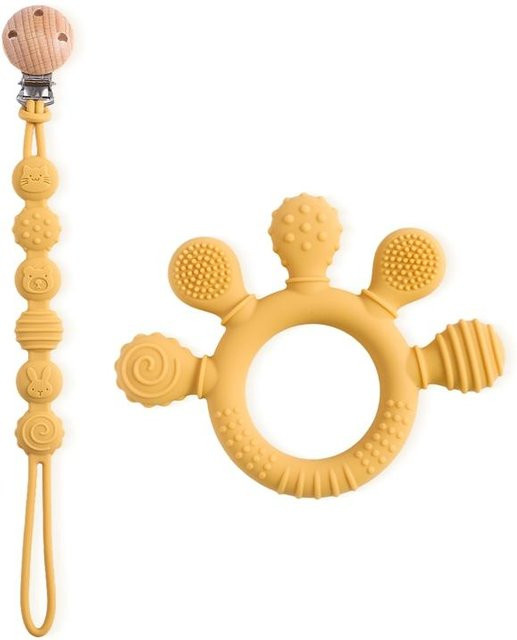 Binchi Outdoor Product Silikon Schnullerkette mit Beißring in Gelb, BPA-frei - Bild 1