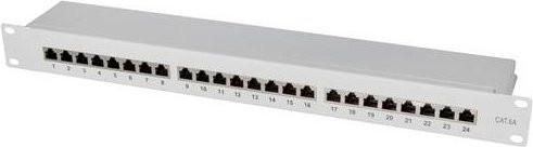 LogiLink NP0060 24 Port Patch-Panel CAT 6a, Grau, 1 HE, 483 mm Breite - Bild 1