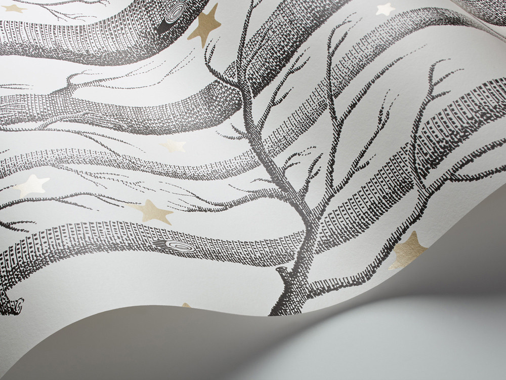 Cole & Son Tapete Woods & Stars in Schwarz Weiß Grau mit botanischem Naturmotiv und Vintage-Design aus Vlies - Bild 1