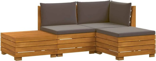 vidaXL Outdoor-Sofagarnitur aus Akazie Massivholz in Braun mit 4 Teilen und Kissen im L-Shape Design - Bild 1