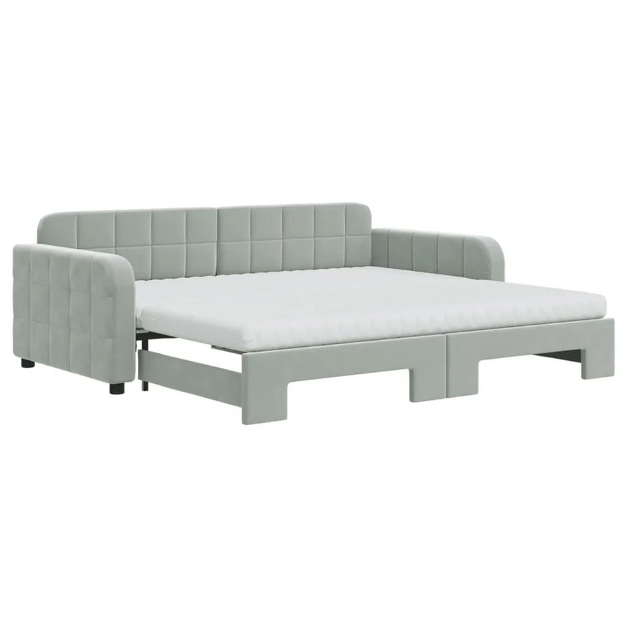 vidaXL Tagesbett ausziehbar mit Matratze in Hellgrau aus Samt mit Schlaffunktion B/T/H: 90 x 190/200 cm - Bild 2