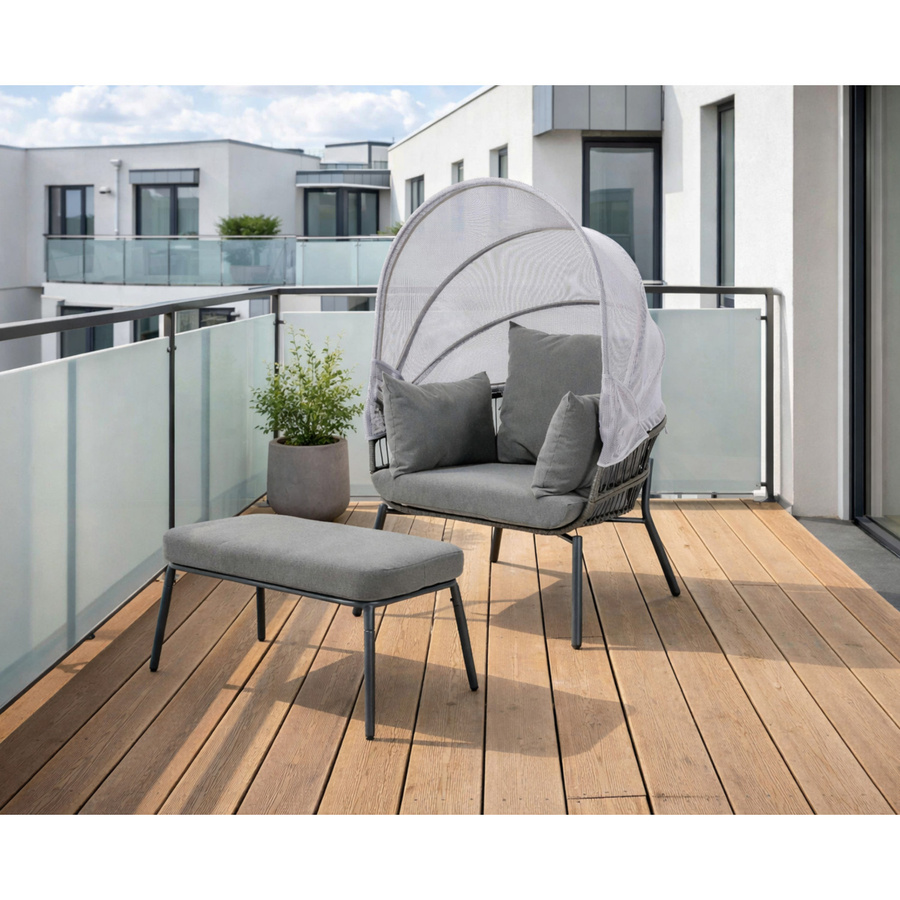 Leco Gartensessel Clara mit Sonnendach und Fußhocker in Anthrazit - Bild 2
