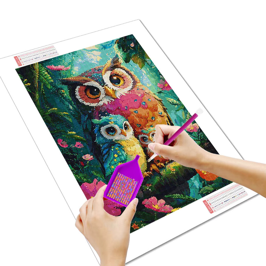 Huacan DIY Diamantmalerei Eule mit Blumen als Mosaik-Set in Multicolour, B/H: 20 x 20 cm - Bild 2