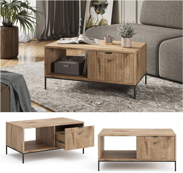 Vicco Couchtisch Eliza modern in Oak mit einer Schublade, B/T: 90 x 45 cm - Bild 1